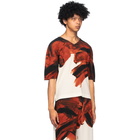 Homme Plisse Issey Miyake Red and White Action Painting V-Neck T-Shirt