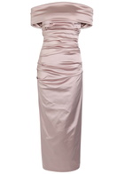 Talbot Runhof Gathered Satin Midi Dress Light Pink