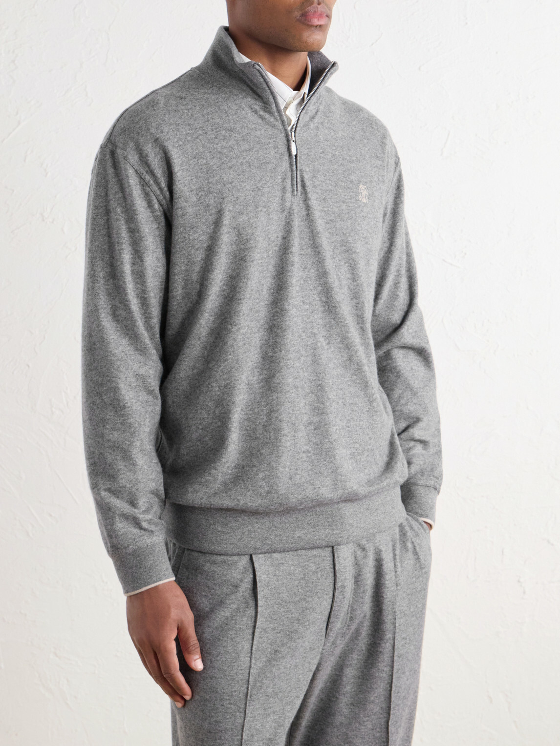 Brunello Cucinelli - Logo-Embroidered Cashmere Half-Zip Sweater - Gray