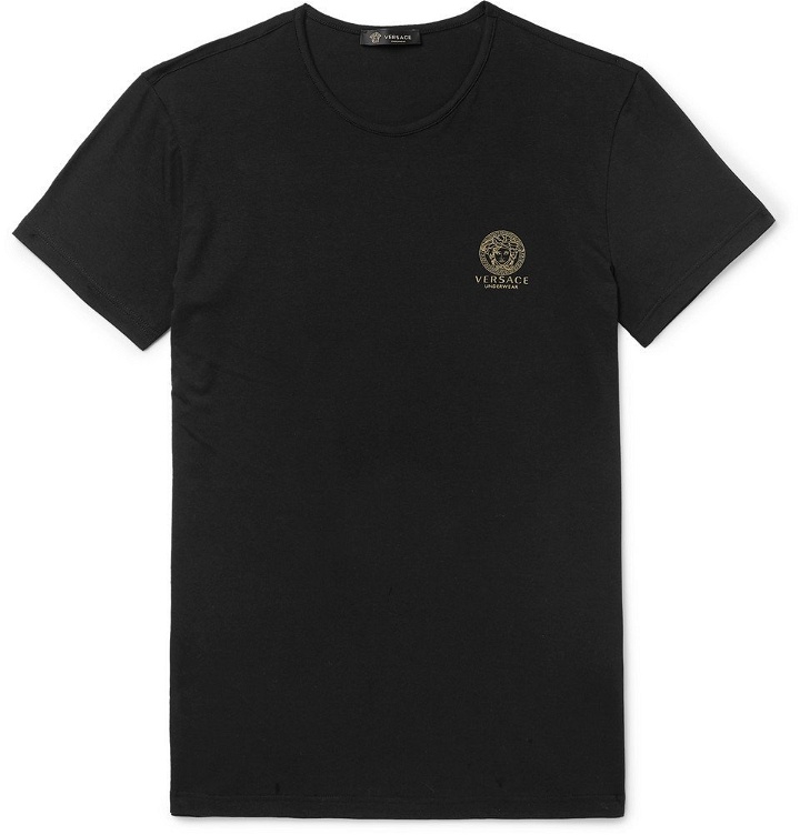 Photo: Versace - Slim-Fit Logo-Print Stretch-Cotton Jersey T-Shirt - Black