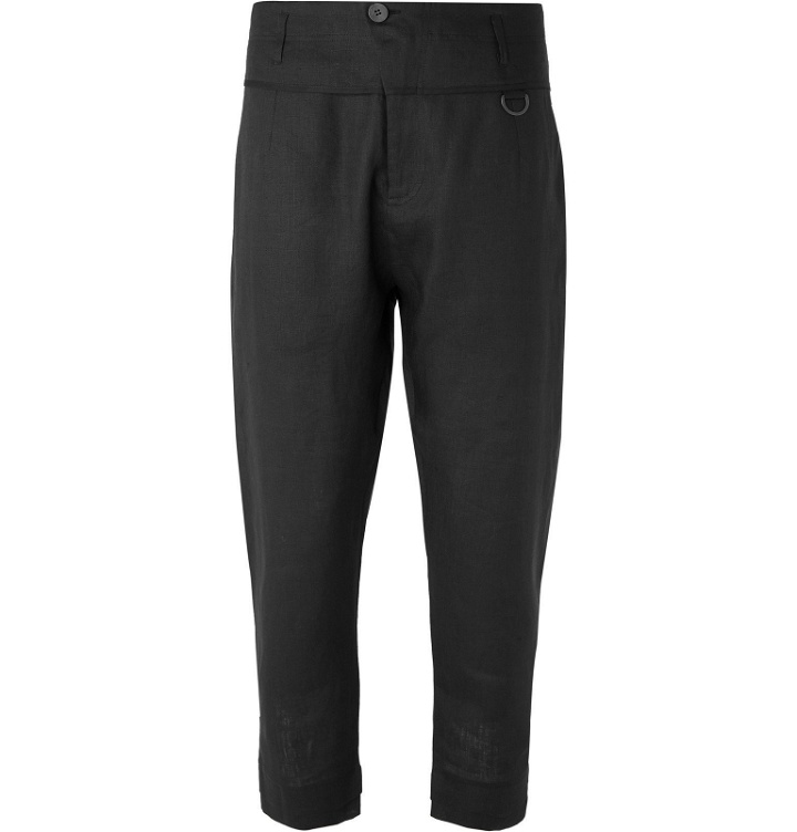 Photo: Isabel Benenato - Black Slim-Fit Tapered Cropped Linen Trousers - Black