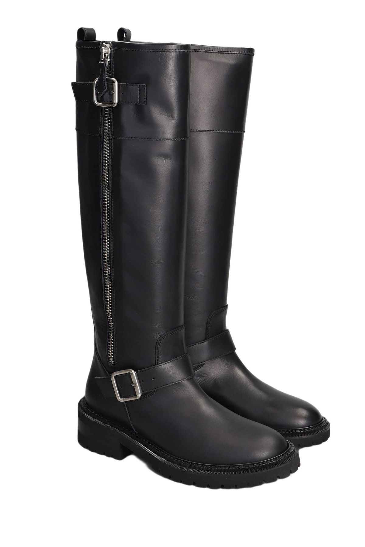 Via Roma 15 Low Heels Boots In Black Leather