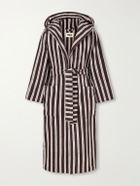 TEKLA - Hooded Belted Striped Organic Cotton-Terry Robe - Brown