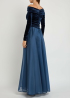 Talbot Runhof Draped Velvet and Organza Gown Navy