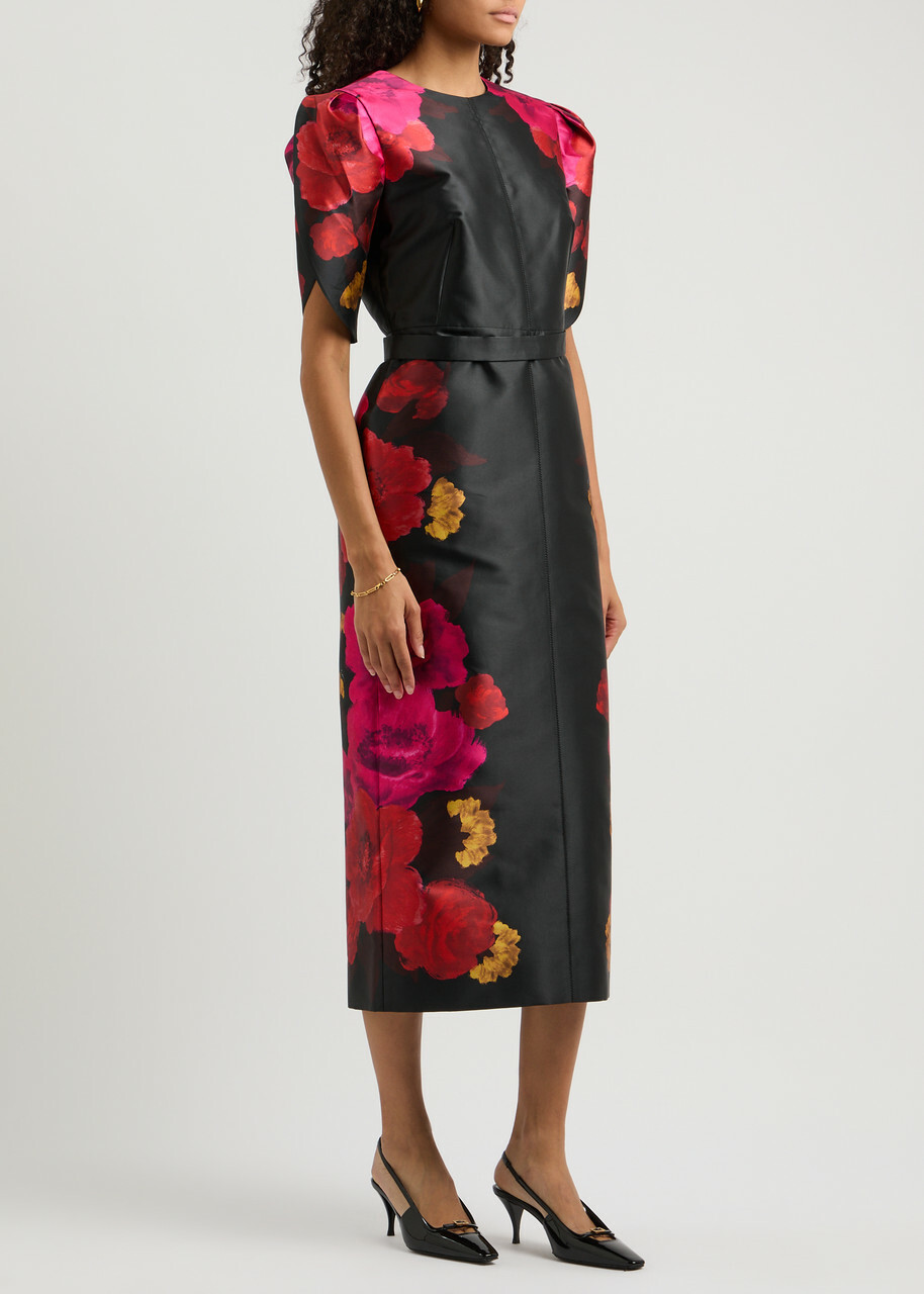 【ERDEM】BLACK FLORAL VISCOSE JERSEY DRESS 0400022027891_ELENAGARDENBLACK