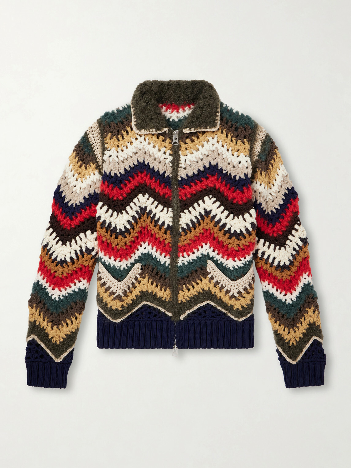 トップス SACAI X MADSAKI EMBROIDERY KNIT CARDIGAN Sacai - Striped Crocheted Zip-Up Cardigan - Multi Sacai
