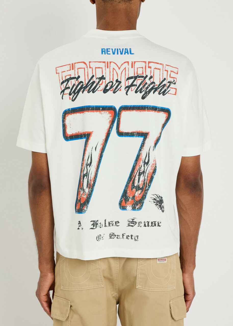 God Made War Printed Cotton T-shirt Off White