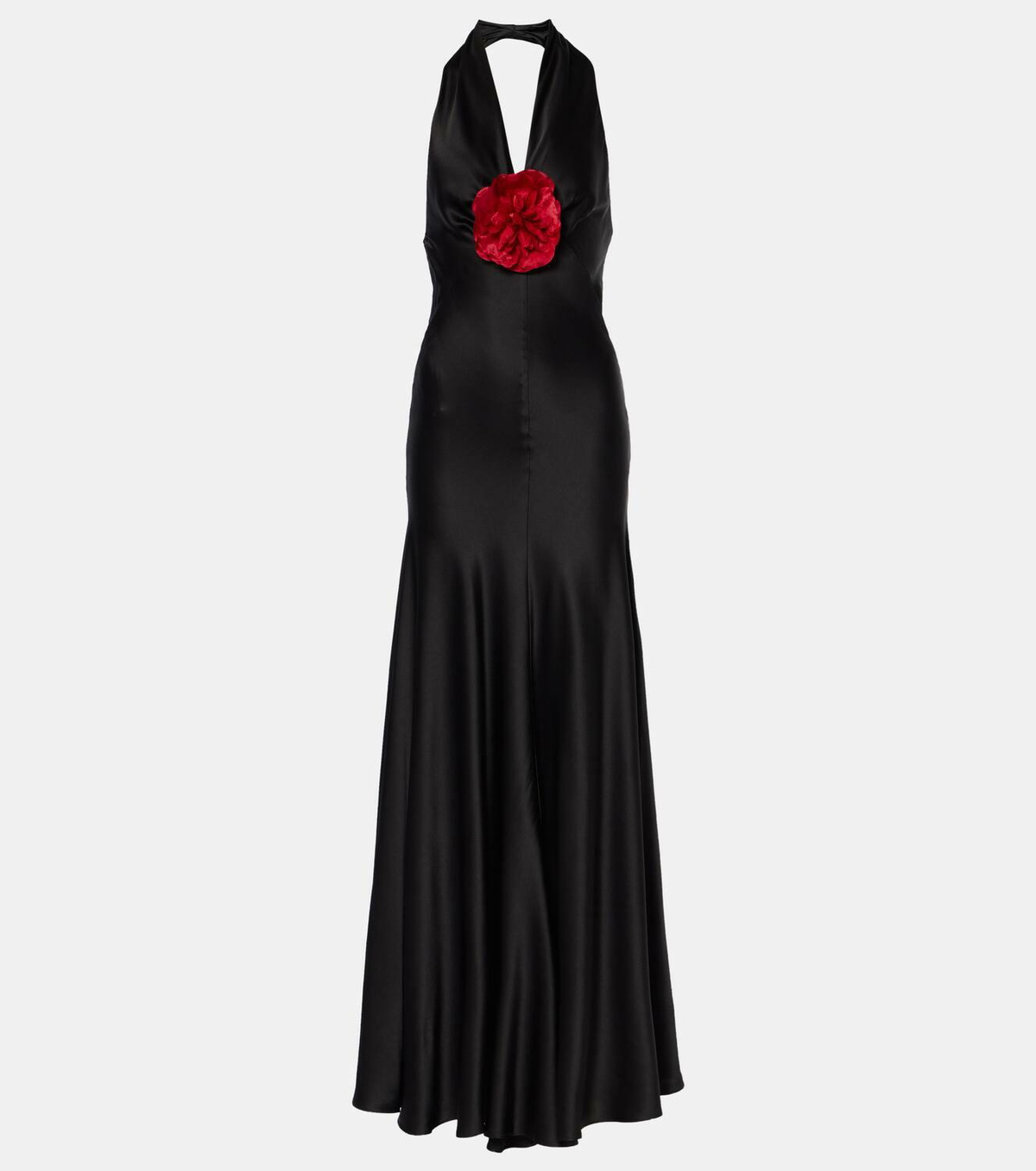 Rodarte Floral-appliqué silk satin midi dress
