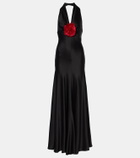 Rodarte Floral-appliqué silk satin midi dress