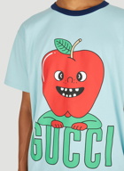 Apple Print Hollywood T-Shirt in Light Blue