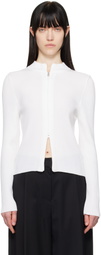 AMOMENTO White Ribbed Mock Neck Cardigan