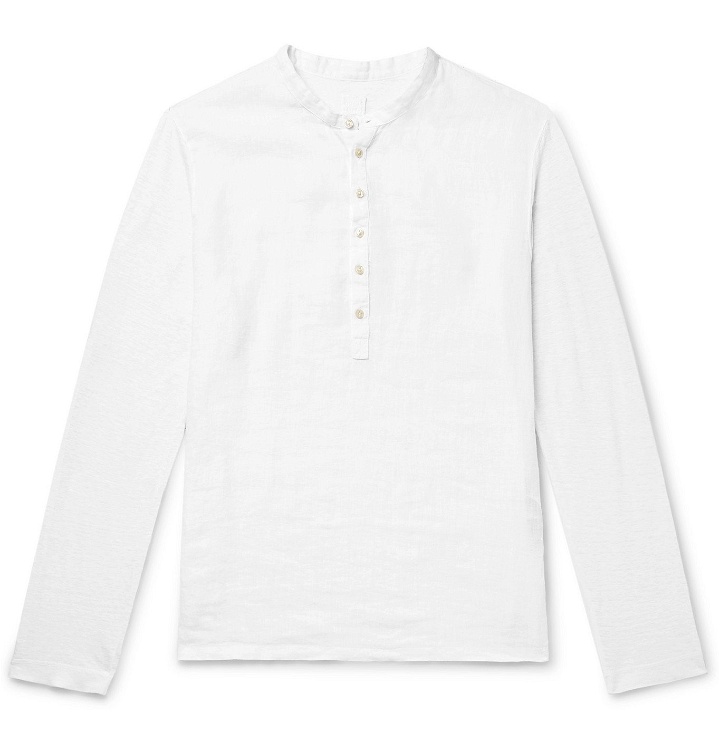 Photo: 120% - Garment-Dyed Linen Henley T-Shirt - White