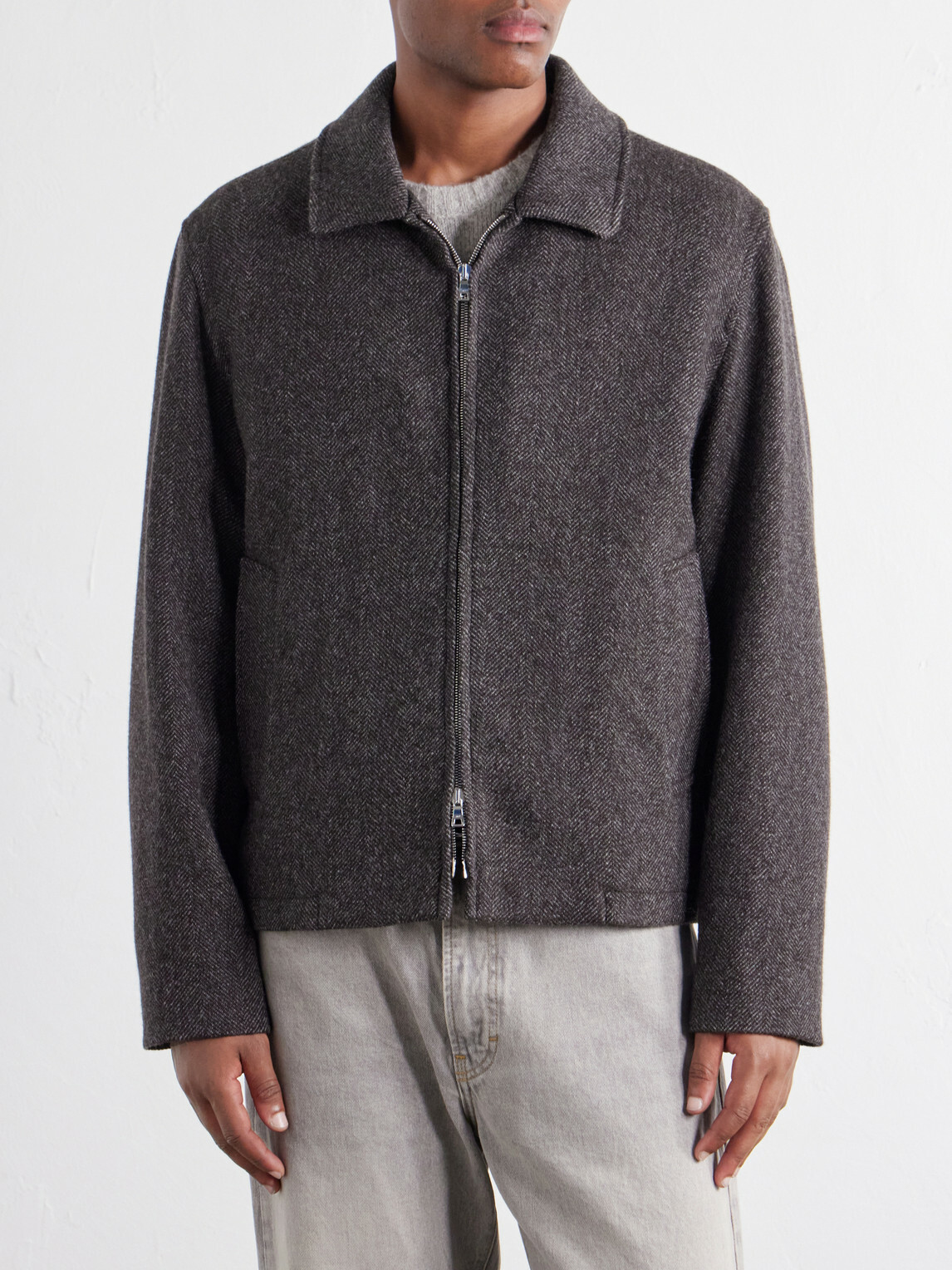 Mr P. - Herringbone Wool, Silk and Cashmere-Blend Blouson Jacket - Brown