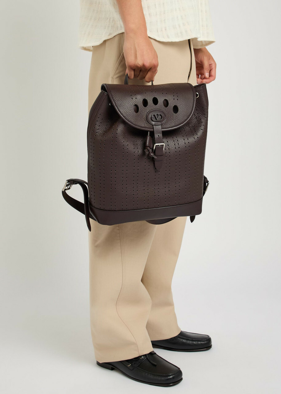 Valentino Garavani Antibes Perforated Leather Backpack - Brown - One Size