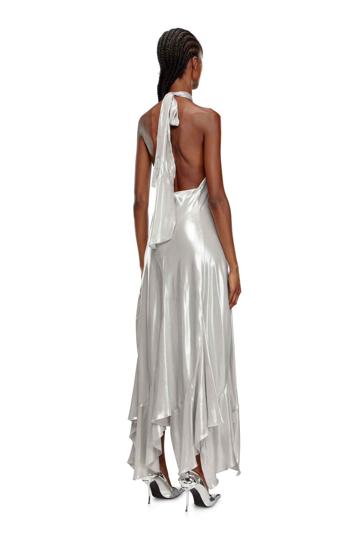 Diesel Long metallic halterneck dress - Dresses Womens in Grey Diesel