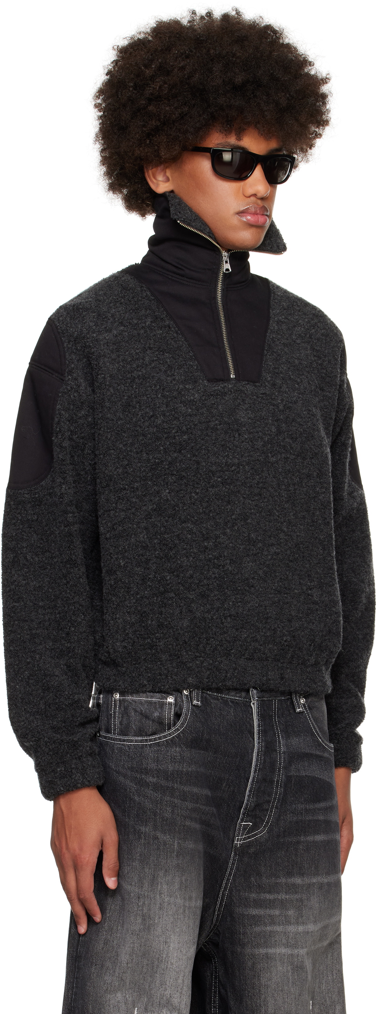 Karmuel Young Black Strong Arm Furry Padded Sweatshirt