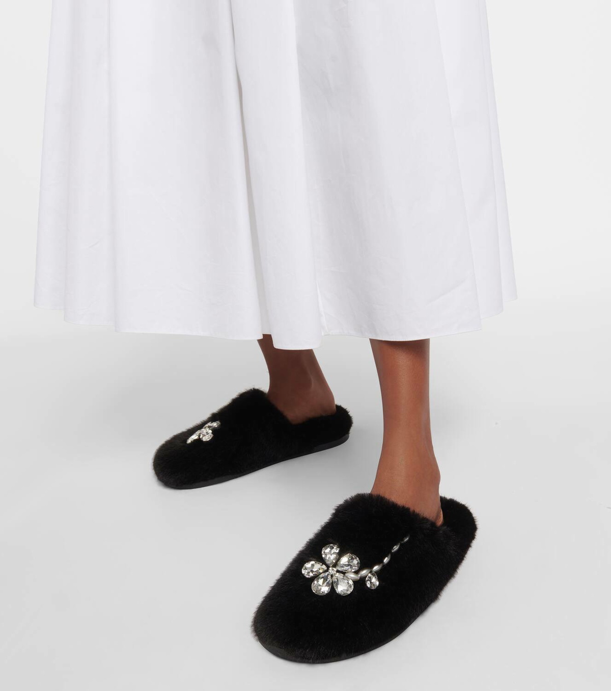 Simone Rocha Embellished faux shearling slippers