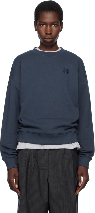 Photo: Maison Kitsuné Navy Bold Fox Head Patch Comfort Sweatshirt