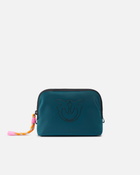 Pinko Small Bag In Recycled Fabric With Logo Teal Blue Block Color