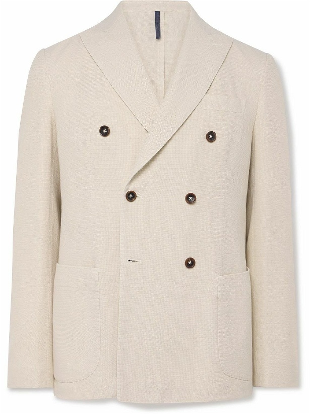 Photo: Incotex - Unstructured Double-Breasted Basketweave Cotton and Ramie-Blend Blazer - White