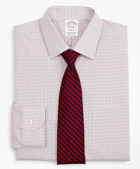Brooks Brothers Men's Stretch Soho Extra-Slim-Fit Dress Shirt, Non-Iron Poplin Ainsley Collar Small Grid Check | Red
