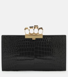 Alexander McQueen Four Ring Small croc-effect leather clutch