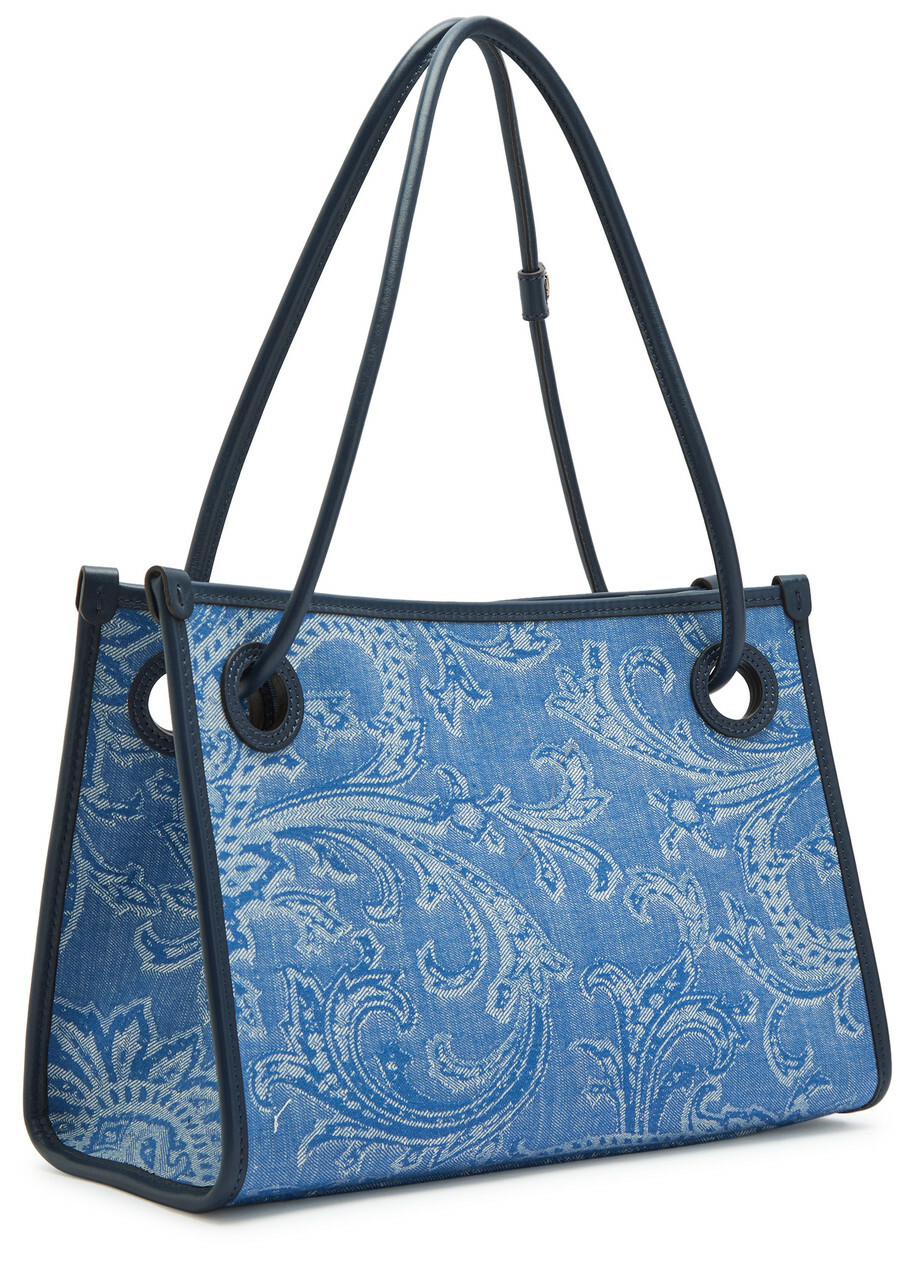 Etro Shopping Jacquard Leather and Denim Tote bag - One Size