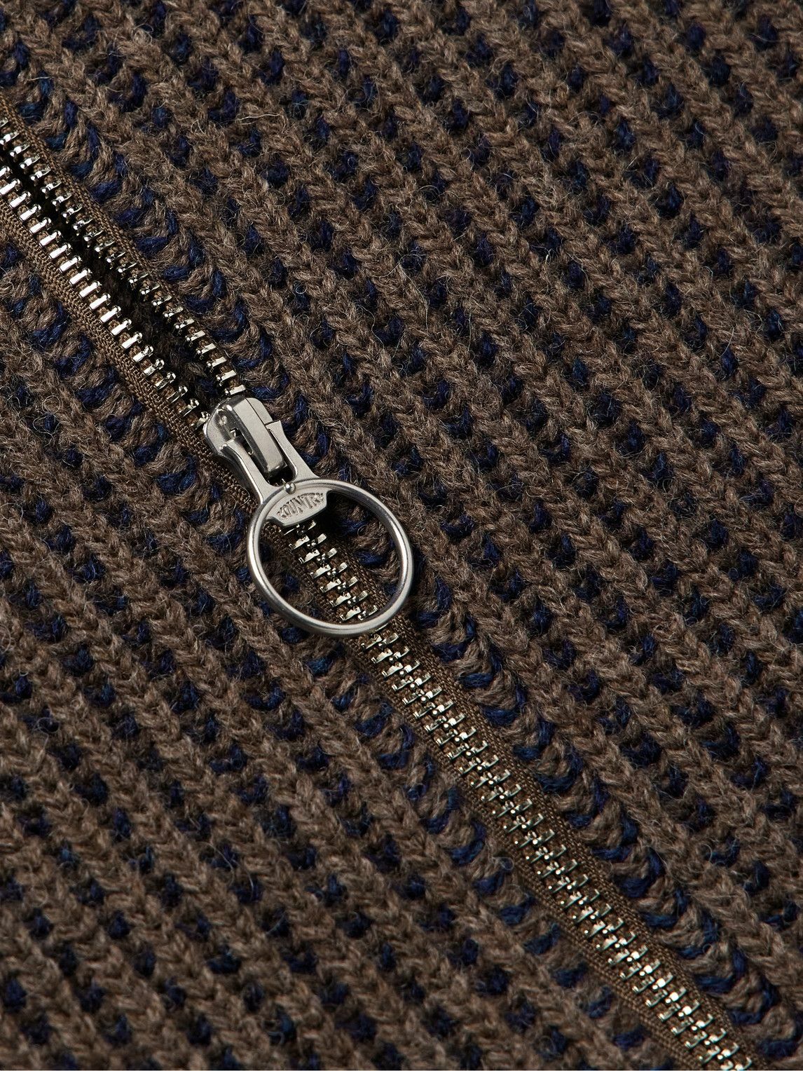 KAPITAL - Cropped Ribbed Wool Zip-Up Cardigan - Brown KAPITAL