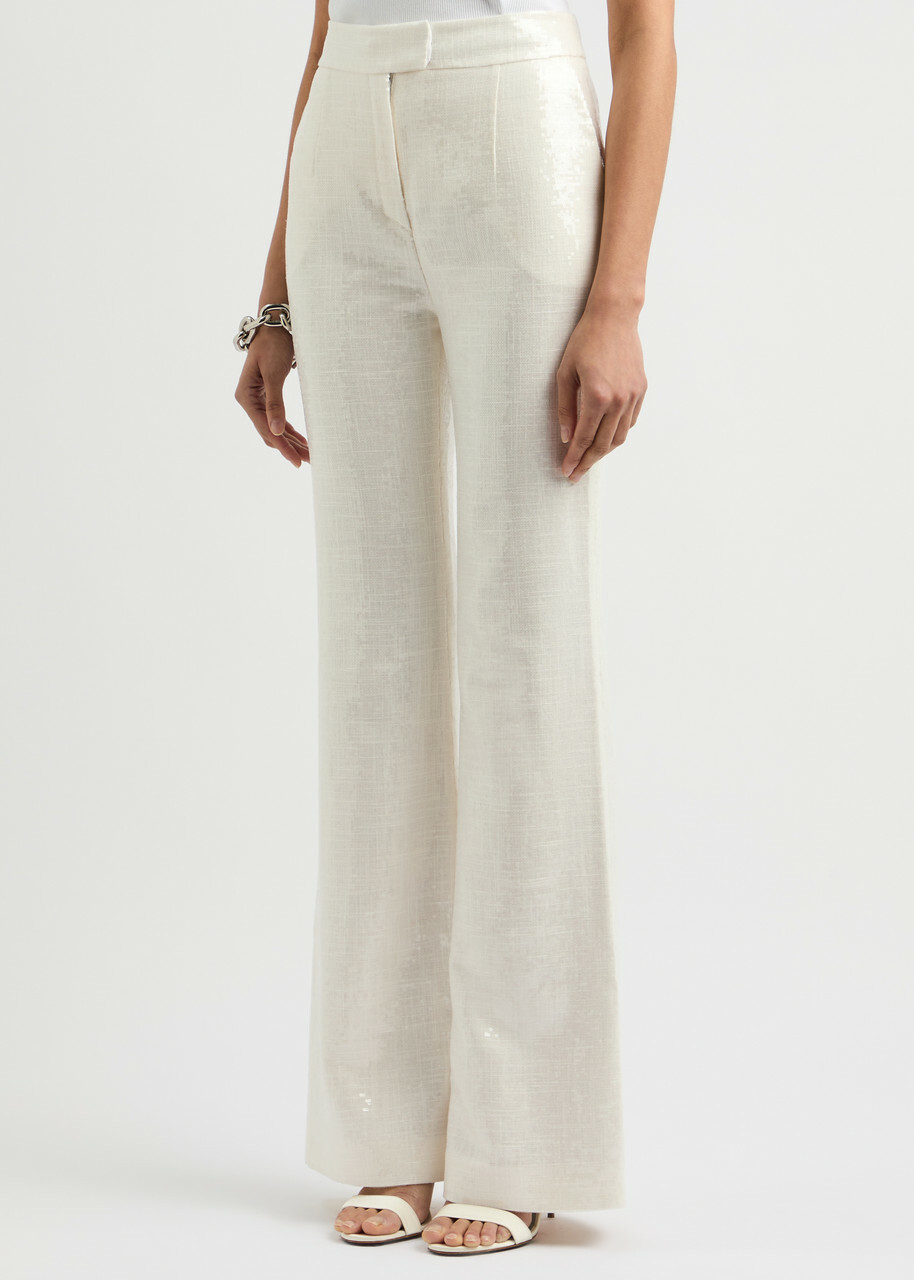 Galvan Lisbon Bridal Sequin-embellished Trousers Off White