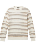 ERMENEGILDO ZEGNA - Striped Cotton and Silk-Blend Sweater - Neutrals