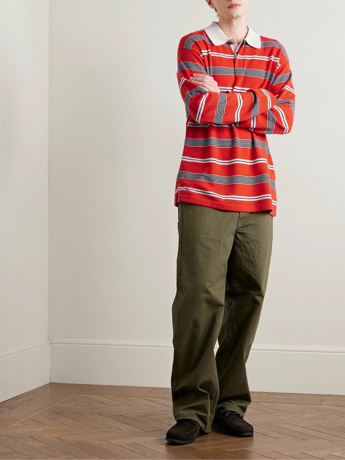 Guest In Residence - Striped Cashmere Polo Shirt - Red