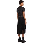 Sacai Black Tulle and Lace Pleated Short Sleeve Dress
