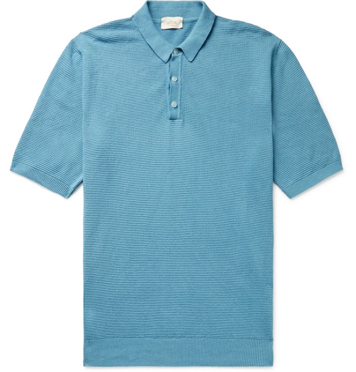 Photo: Altea - Textured Linen and Cotton-Blend Polo Shirt - Blue