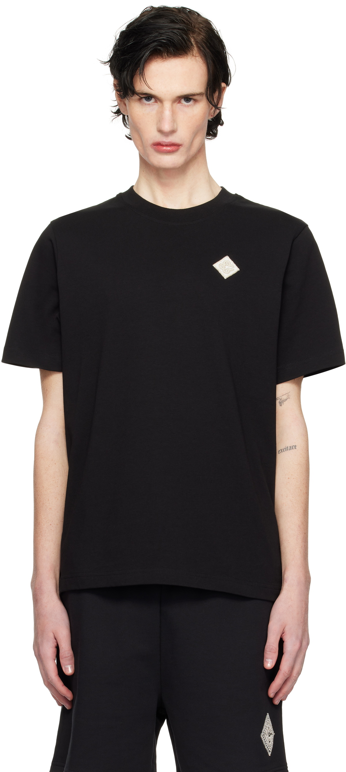 トップス casablanca DIAMOND LOGO PATCH T-SHIRT Casablanca Black Pearl Diamond Patch T-shirt Casablanca