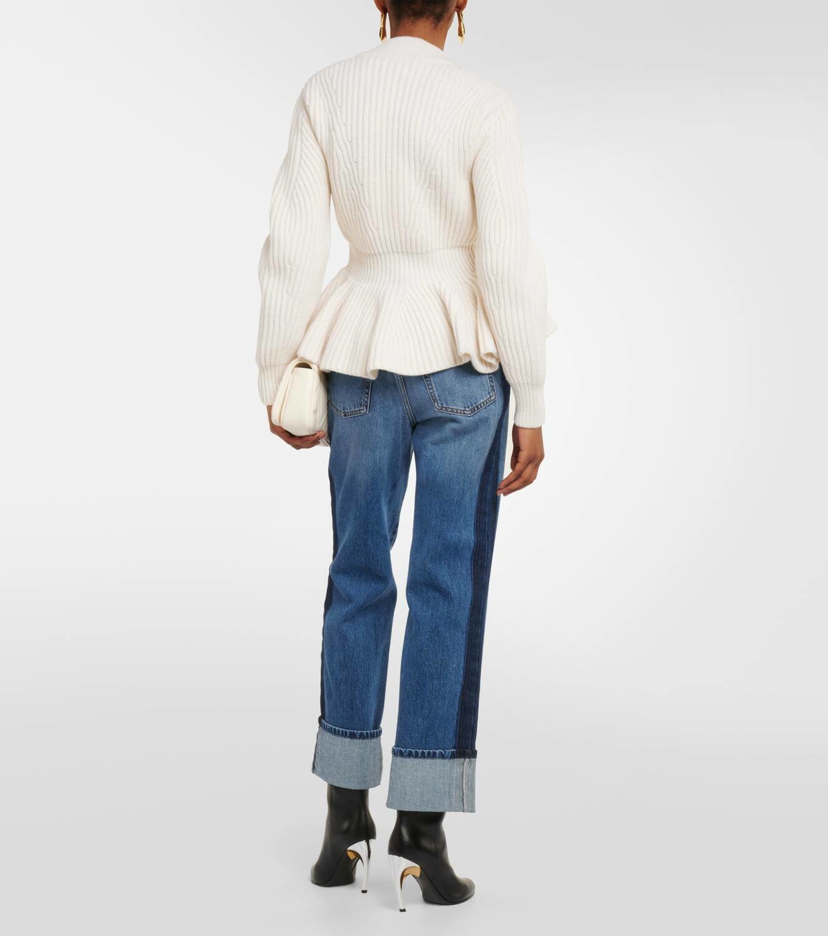 Alexander McQUEEN ペプラム ヘム 立体 ニット カシミヤ混 S Alexander McQueen Peplum wool and cashmere cardigan Alexander McQueen