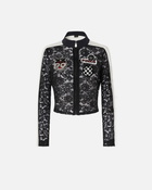 Pinko Light Lace Jacket With Embroidered Patches Black/White