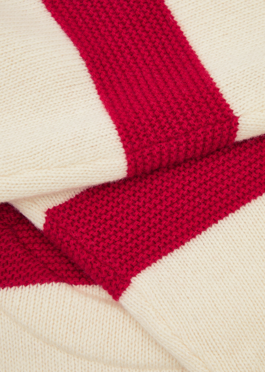 Moncler Striped Logo Wool and Cashmere-blend Jumper Cream