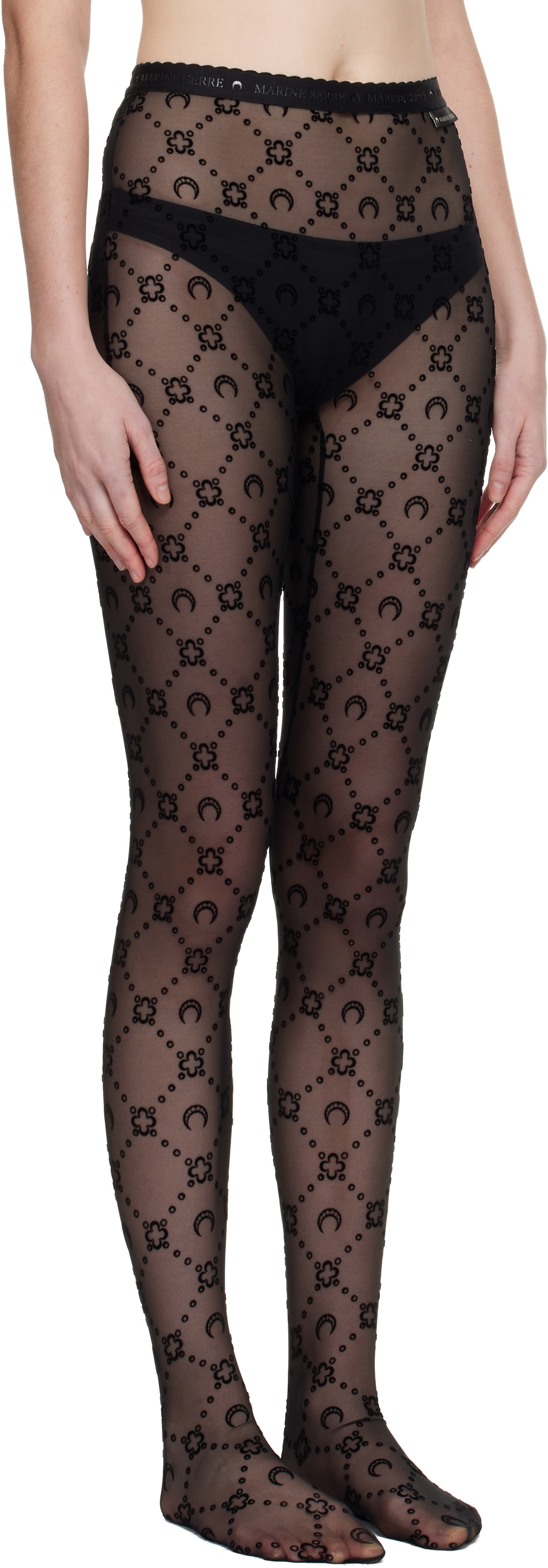 Marine Serre Black Recycled Mesh Flock Tights