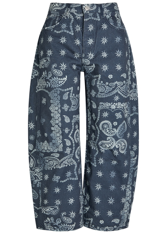 Photo: Free People Good Luck Printed Barrel-leg Jeans Blue