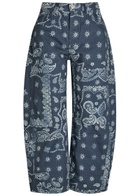Free People Good Luck Printed Barrel-leg Jeans Blue