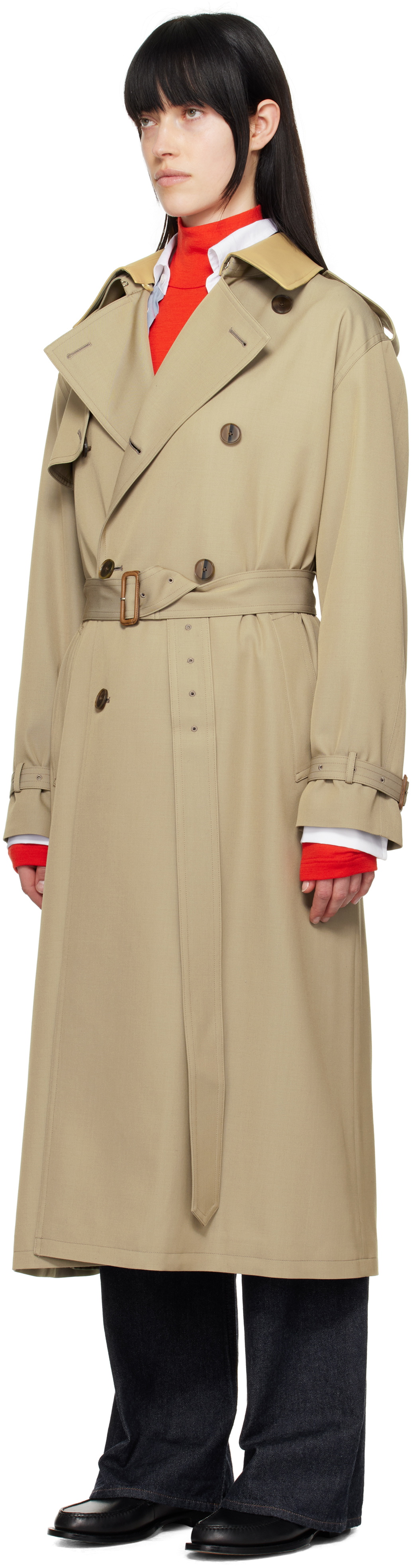 AURALEE Beige Light Wool Max Trench Coat