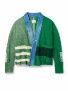 Greg Lauren - Shawl-Collar Denim-Trimmed Wool-Blend Flannel Cardigan - Green
