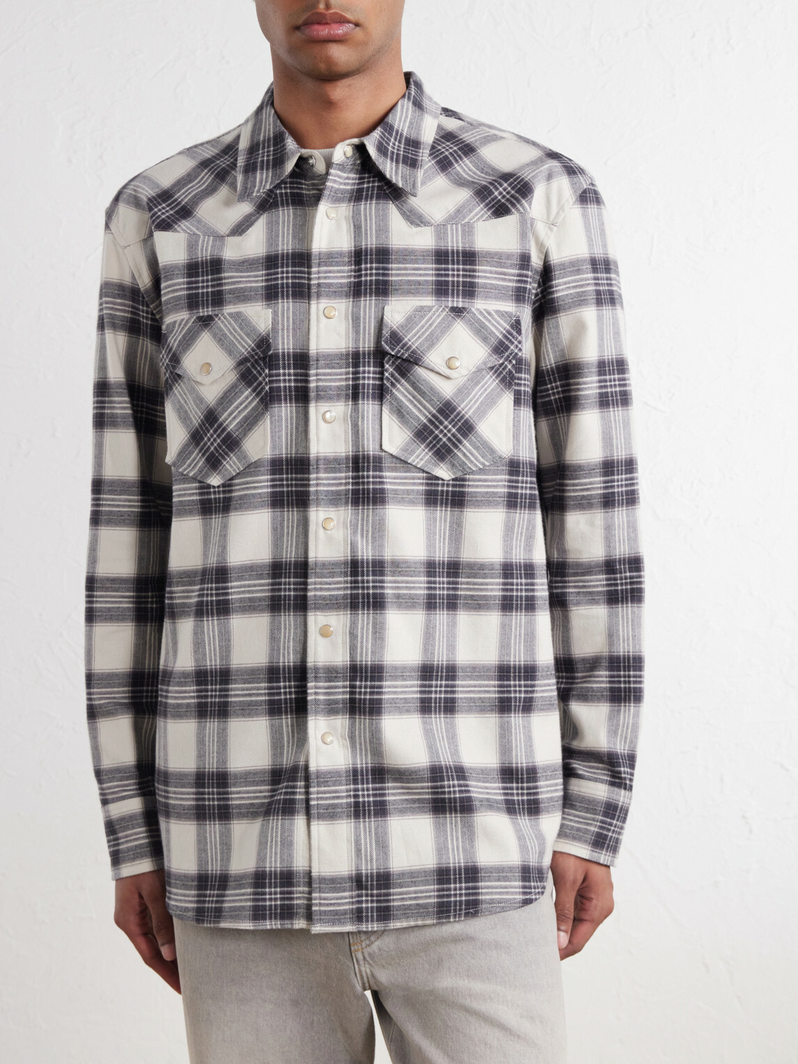 Nili Lotan - Travis Checked Cotton-Flannel Shirt - Gray