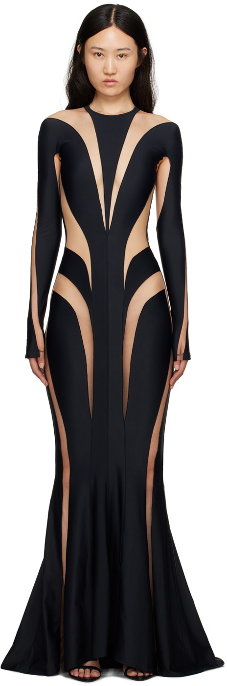 Mugler Black & Beige Spiral Maxi Dress Mugler