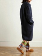 ZEGNA x The Elder Statesman - Shawl-Collar Belted Embroidered Oasi Cashmere and Wool-Blend Robe - Blue
