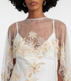 Là Fuori Ivory Garden embellished caped gown