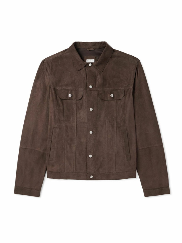 Photo: Brunello Cucinelli - Suede Trucker Jacket - Brown
