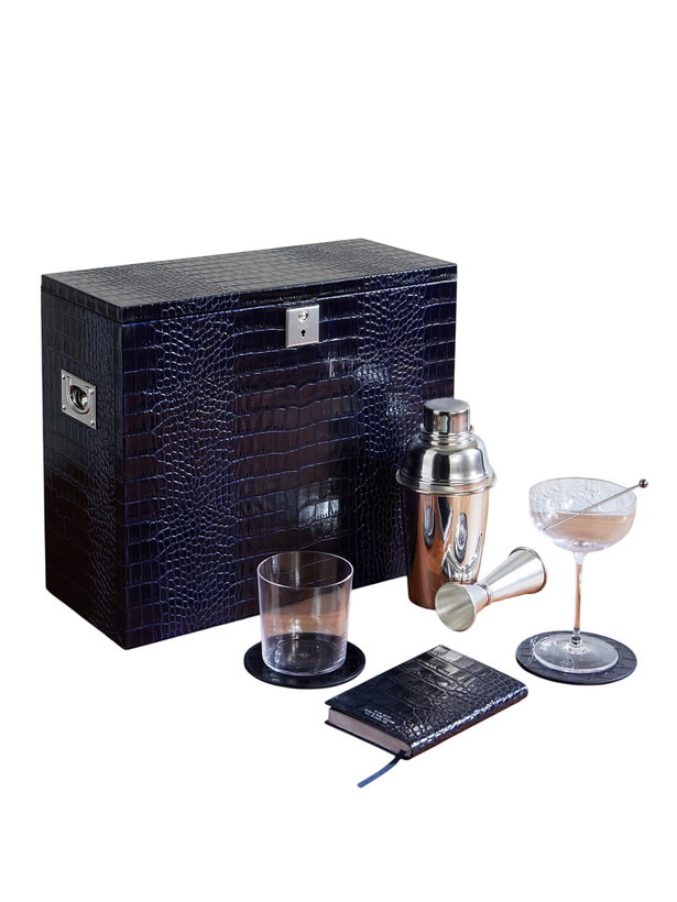 Photo: Smythson - Silver-Plated and Croc-Effect Leather Cocktail Set