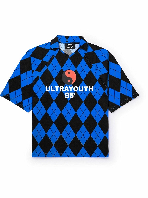 Photo: Liberal Youth Ministry - Printed Argyle Cotton-Jersey Polo Shirt - Blue