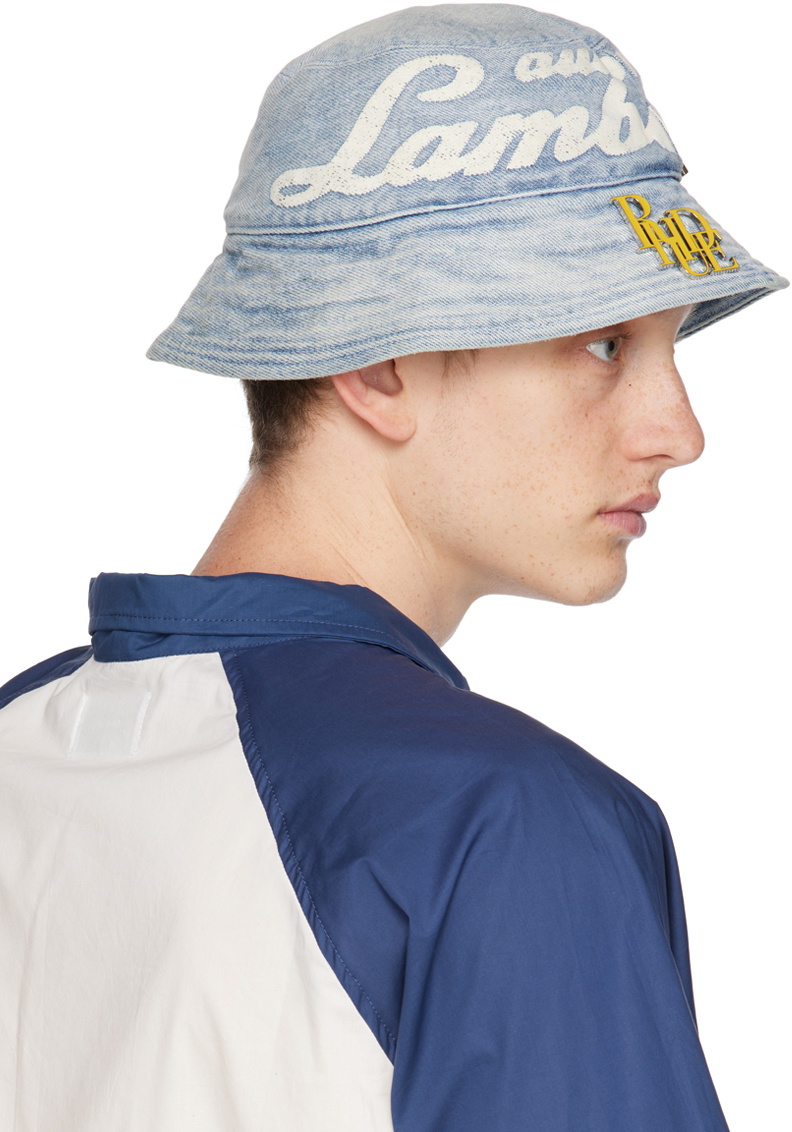 Rhude Indigo Automobili Lamborghini Edition Denim Bucket Hat Rhude